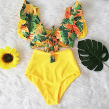 Load image into Gallery viewer, High Waist Ruffled Sexy Bikini Set 2022 Flounce Biquini Swimwear Women Two Pieces Swimsuit Floral Beachwear V-Neck Bathing Suit
