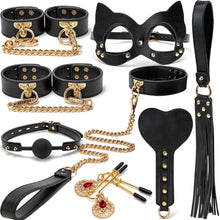 Load image into Gallery viewer, BLACKWOLF BDSM Bondage Kits Genuine Leather Restraint Set Handcuffs Collar Gag Rabbit Vibrators Adult Sex Toys For Women Couples
