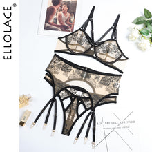Load image into Gallery viewer, Ellolace Erotic Lingerie Set Woman 3 Pieces Sensual Embroidery Transparent Brief Sets Fancy Garters Luxury Lace Sexy Outfits
