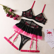 Load image into Gallery viewer, Yimunancy Lace Lingerie Set Women Sexy Patchwork Contrast Color Dress Mesh Brief Underwear Set Vintage Garter Kit
