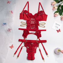 Load image into Gallery viewer, Yimunancy 2-Piece Flroal Lace Erotic Set Women Cut Out  Fashion Chain Decorated Lingerie Set Sexy Brief Kit
