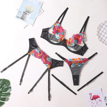 Load image into Gallery viewer, Yimunancy 3-Piece Contrast Color Lace Bra Set Women 10 Colors Embroidery Panty Underwear Set Ladies Blue Sexy Lingerie Set
