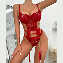 Load image into Gallery viewer, Yimunancy 2-Piece Flroal Lace Erotic Set Women Cut Out  Fashion Chain Decorated Lingerie Set Sexy Brief Kit
