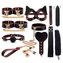 Load image into Gallery viewer, BLACKWOLF BDSM Bondage Kits Genuine Leather Restraint Set Handcuffs Collar Gag Rabbit Vibrators Adult Sex Toys For Women Couples
