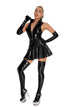 Load image into Gallery viewer, Sexy Womens Dress Clubwear Wetlook Latex Bodycon Costume Glossy Zipper Wet Look Pu Leather Sleeveless Pleated Dresses
