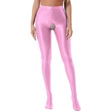 Load image into Gallery viewer, Womens Glossy Crotchless Pantyhose Sexy High Waist Oily Shiny Tights Leggings pants Exotic Wetlook Open Crotch  Nightwear
