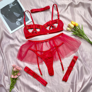 Yimunancy Mesh Garter Lingerie Set Women Transprent Bandage Sexy Exotic Sets Fashion Brief Solid Fancy Kit