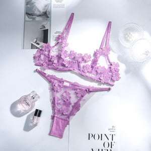 Yimunancy 2-Piece Flroal Bra Set Women 13 Colors Mesh Bra Underwire + Panty Underwear Set Ladies Cut Out Sexy Lingerie Set