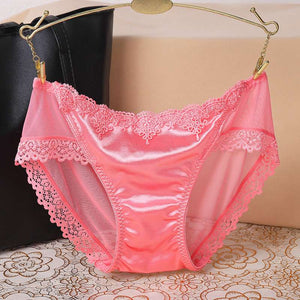 Sexy Lace Knickers Women Underwear Briefs Seamless Panties Shiny Satin Lady