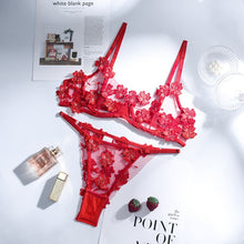 Load image into Gallery viewer, Yimunancy 2-Piece Flroal Bra Set Women 13 Colors Mesh Bra Underwire + Panty Underwear Set Ladies Cut Out Sexy Lingerie Set
