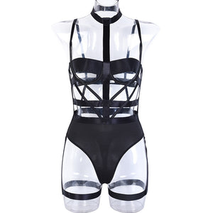Yimunancy Bandage Bodysuit Women Cut Out Black Hollow Out Skinny Bodysuit Clubwear Sexy Bodysuit Body Femme