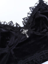 Load image into Gallery viewer, Goth Dark Mall Gothic Harajuku Velvet Camis Black Lace Trim Emo Alternative Aesthetic Crop Tops Women Backless Sexy Strap Tanks
