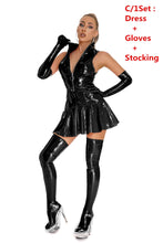 Load image into Gallery viewer, Sexy Womens Dress Clubwear Wetlook Latex Bodycon Costume Glossy Zipper Wet Look Pu Leather Sleeveless Pleated Dresses
