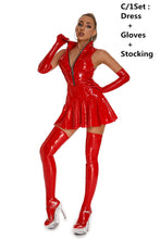 Load image into Gallery viewer, Sexy Womens Dress Clubwear Wetlook Latex Bodycon Costume Glossy Zipper Wet Look Pu Leather Sleeveless Pleated Dresses
