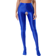 Load image into Gallery viewer, Womens Glossy Crotchless Pantyhose Sexy High Waist Oily Shiny Tights Leggings pants Exotic Wetlook Open Crotch  Nightwear
