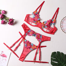 Load image into Gallery viewer, Yimunancy 3-Piece Contrast Color Lace Bra Set Women 10 Colors Embroidery Panty Underwear Set Ladies Blue Sexy Lingerie Set
