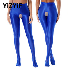 Load image into Gallery viewer, Womens Glossy Crotchless Pantyhose Sexy High Waist Oily Shiny Tights Leggings pants Exotic Wetlook Open Crotch  Nightwear
