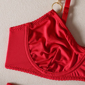 Yimunancy 4-Piece Erotic Sets Women Choker Solid Sexy Lingerie Set Red Chain Choker Garter Breif Kit Christmas