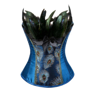 Women Sexy Peacock Feather Overbust Corset Princess Embroidery Burlesque Gothic Body Shaper Corsets Bustiers Lingerie Top