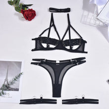 Load image into Gallery viewer, Yimunancy 4-Piece Bandage Erotic Set Women Choker Cut Out Solid Vintage Purple Sexy Lingerie Set Breif Kit
