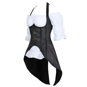 Punk Sexy Corset Bustier 2 Pieces Long Straps Blouse Top Vest Corsets Pirate Lingerie Irregular Plus Size Burlesque Costumes