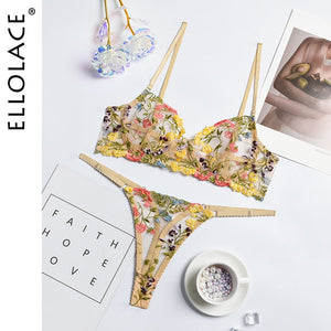 Ellolace Sexy Lingerie Fancy Lace Set Woman 2 Pieces Transparent Women&#39;s Underwear Embroidery Erotic Beautiful Bra And Panty Set