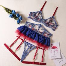 Load image into Gallery viewer, Yimunancy Lace Lingerie Set Women Sexy Patchwork Contrast Color Dress Mesh Brief Underwear Set Vintage Garter Kit
