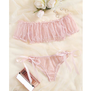 Sensual Lingerie Woman Sexy Bra Set See Through Exotic Sets Babydoll Lingerie Floral Off Shoulder Bralette Ruffle Sexy Underwear