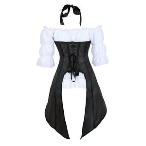 Punk Sexy Corset Bustier 2 Pieces Long Straps Blouse Top Vest Corsets Pirate Lingerie Irregular Plus Size Burlesque Costumes