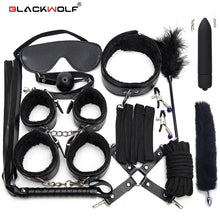 Load image into Gallery viewer, Sexy Leather BDSM Kits Plush Sex Bondage Set Handcuffs Sex Games Whip Gag Nipple Clamps Sex Toys For Couples Exotic Accessories
