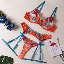 Load image into Gallery viewer, Yimunancy 3-Piece Contrast Color Lace Bra Set Women 10 Colors Embroidery Panty Underwear Set Ladies Blue Sexy Lingerie Set
