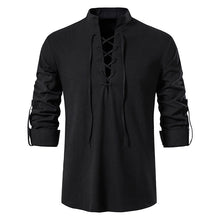 Load image into Gallery viewer, Mens Scottish Jacobite Ghillie Kilt Shirts Medieval Renaissance Pirate Costume Long Sleeve Lace Up Henley Shirt Men Camisas XXL
