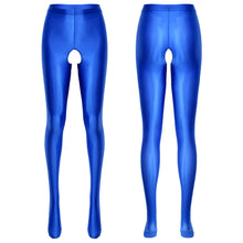 Load image into Gallery viewer, Womens Glossy Crotchless Pantyhose Sexy High Waist Oily Shiny Tights Leggings pants Exotic Wetlook Open Crotch  Nightwear
