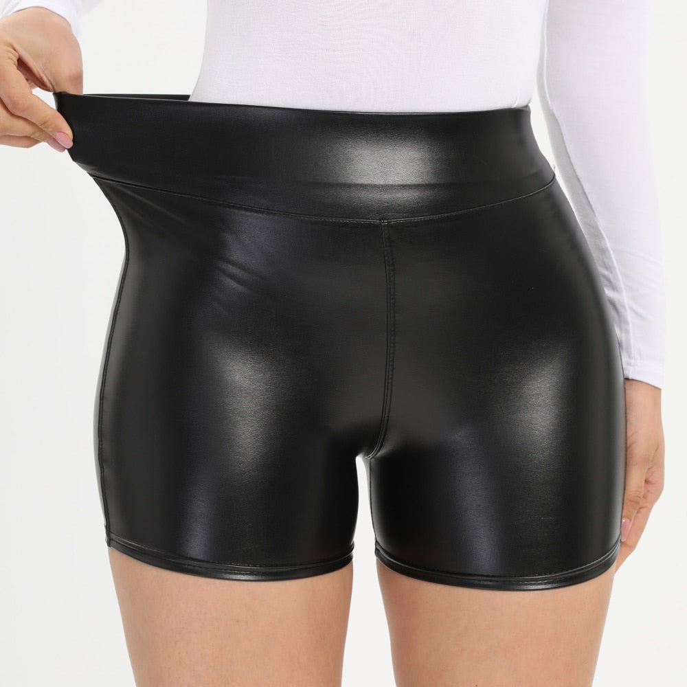 Sexy Black PU Leather Shorts Skinny Elastic High Waist Hot Short Pants Women Clothing Faux Leather Goth Leggings Summer