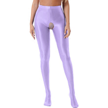 Load image into Gallery viewer, Womens Glossy Crotchless Pantyhose Sexy High Waist Oily Shiny Tights Leggings pants Exotic Wetlook Open Crotch  Nightwear
