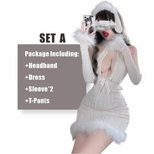 Load image into Gallery viewer, OJBK Bunny Girl Cosplay Costumes Halter Backless Plush Slim Bodycon Mini Dress Women Open Chest Kawaii Lovely Tempatation Furry
