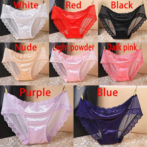 Sexy Lace Knickers Women Underwear Briefs Seamless Panties Shiny Satin Lady