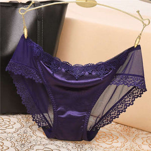 Sexy Lace Knickers Women Underwear Briefs Seamless Panties Shiny Satin Lady