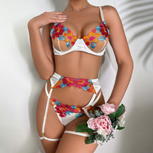 Load image into Gallery viewer, Yimunancy 3-Piece Contrast Color Lace Bra Set Women 10 Colors Embroidery Panty Underwear Set Ladies Blue Sexy Lingerie Set

