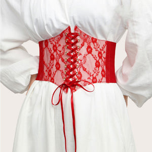 Fashion Women Waist Corset Flower Embroidery Elastic Waistband Black White Red Pink Wide Lace Slimming Body Belts Cummerbunds