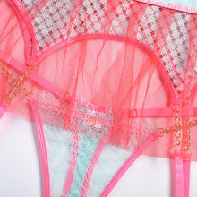 Load image into Gallery viewer, Yimunancy 3-Piece Contrast Color Lace Lingerie Set Mesh Patchwork Exotic Set Gold Chain Sexy Garter Brief Kit
