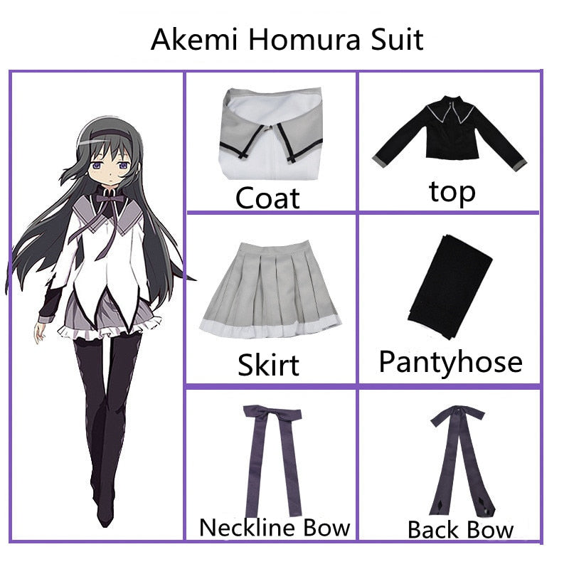 Anime Magical Girl Puella Magi Madoka Magica Akemi Homura Kaname Madoka Cosplay Costume Mahou Shoujo Wig Battle Suit Dress Skirt
