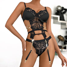 Load image into Gallery viewer, Yimunancy 2-Piece Flroal Lace Erotic Set Women Cut Out  Fashion Chain Decorated Lingerie Set Sexy Brief Kit
