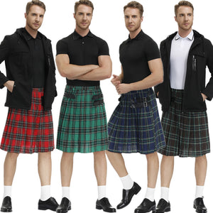 Men&#39;s Plaid Pleated Skirt Scottish Holiday Kilt Costume Traditional Costume Stage Performance Skirt Red Blue Green Brown