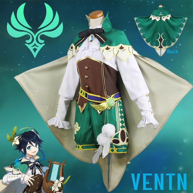 Genshin Impact Venti Cosplay Costume Uniform Wig shoes Cosplay Anime