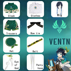 Genshin Impact Venti Cosplay Costume Uniform Wig shoes Cosplay Anime