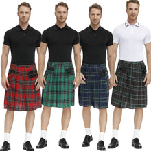 Load image into Gallery viewer, Men Scotland Kilt Traditional Plaid Belt Pleated Bilateral Chain Gothic Punk Hip-hop Avant Garde Scottish Tartan Trousers Skirts
